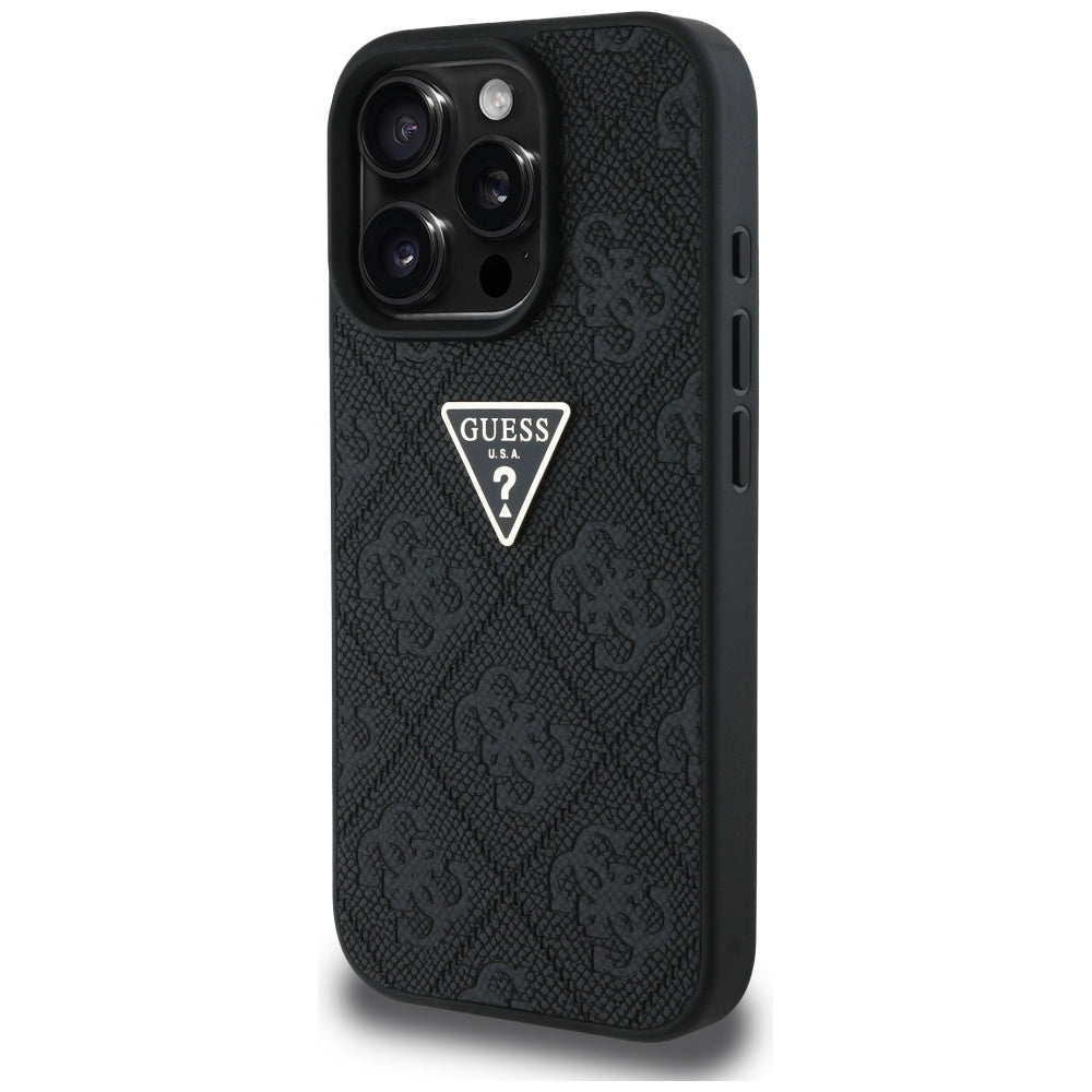 Hülle für Apple iPhone 16 Pro Max, Guess, Hot Stamp 4G Pattern Triangle Logo, Schwarz