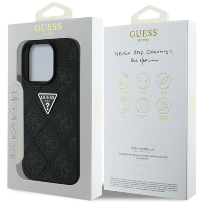 Hülle für Apple iPhone 16 Pro Max, Guess, Hot Stamp 4G Pattern Triangle Logo, Schwarz