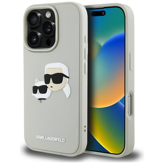 Hülle für Apple iPhone 16 Pro Max, Karl Lagerfeld, 3D Rubber Karl & Choupette, Beige