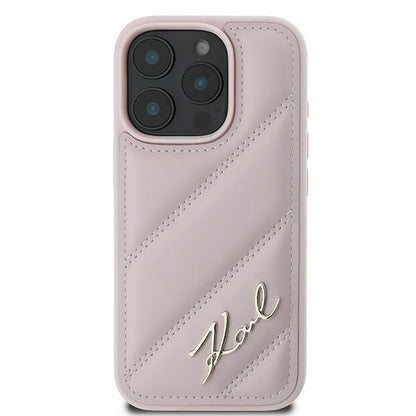 Hülle für Apple iPhone 16 Pro Max, Karl Lagerfeld, Diagonal Quilted Script, Rosa