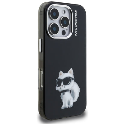 Case for Apple iPhone 16 Pro Max, Karl Lagerfeld, IML Aquarelle Logo Choupette, Black