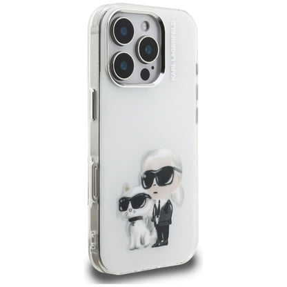 Hülle für Apple iPhone 16 Pro Max, Karl Lagerfeld, IML Aquarelle Logo Karl & Choupette, Weiß