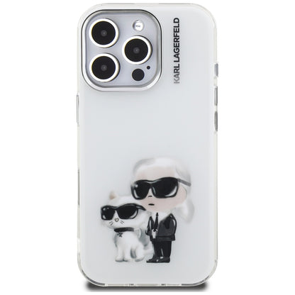 Hülle für Apple iPhone 16 Pro Max, Karl Lagerfeld, IML Aquarelle Logo Karl & Choupette, Weiß