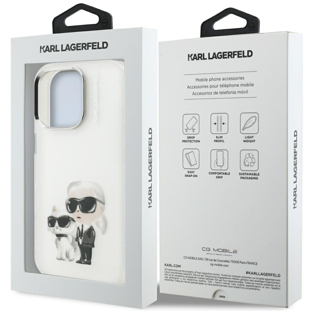Hülle für Apple iPhone 16 Pro Max, Karl Lagerfeld, IML Aquarelle Logo Karl & Choupette, Weiß