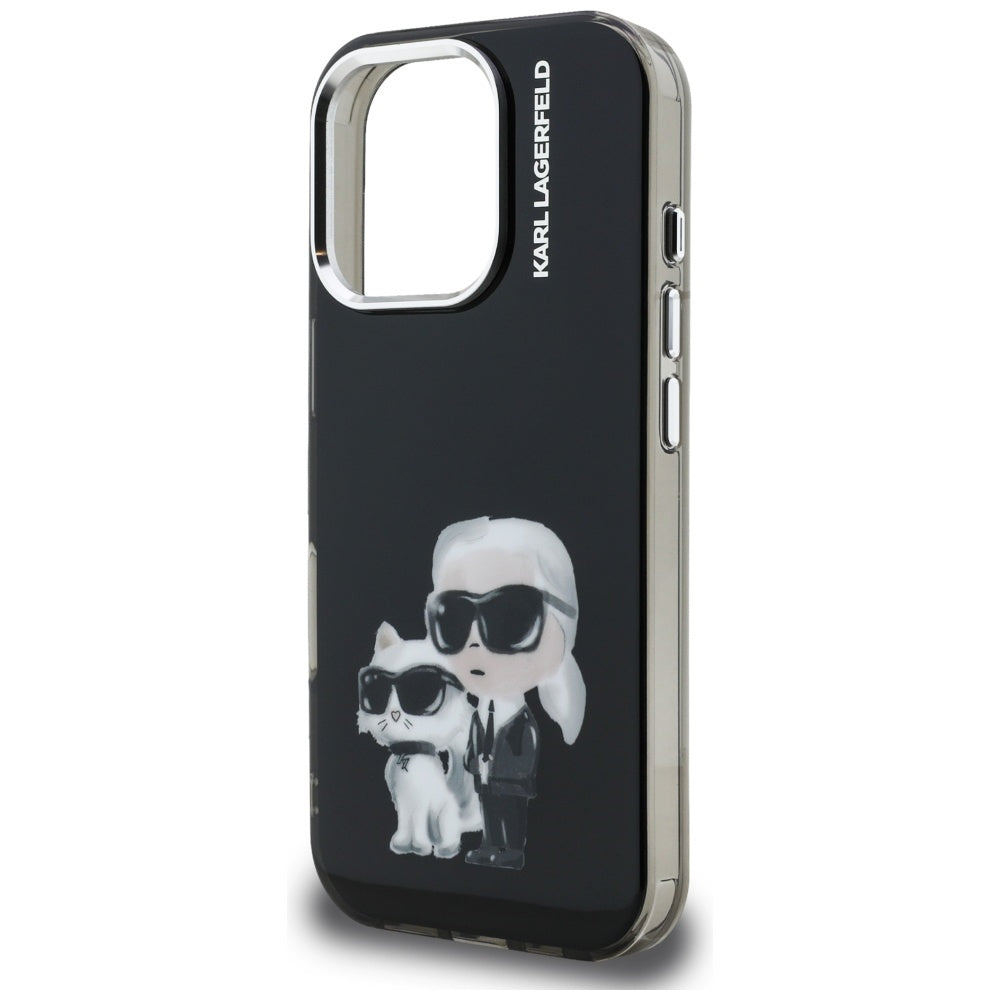 Hülle für Apple iPhone 16 Pro Max, Karl Lagerfeld, IML Aquarelle Logo Karl & Choupette, Schwarz