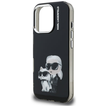 Hülle für Apple iPhone 16 Pro Max, Karl Lagerfeld, IML Aquarelle Logo Karl & Choupette, Schwarz