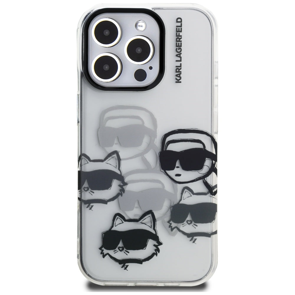 Hülle für Apple iPhone 16 Pro Max, Karl Lagerfeld, IML Luxury Multi Head Pattern, Transparent