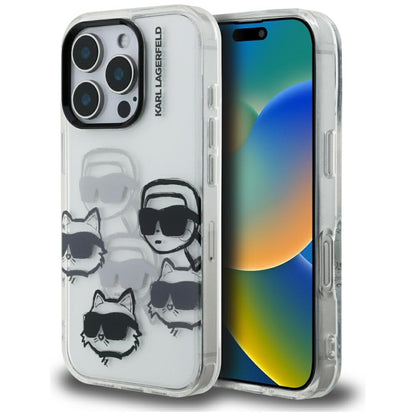 Hülle für Apple iPhone 16 Pro Max, Karl Lagerfeld, IML Luxury Multi Head Pattern, Transparent