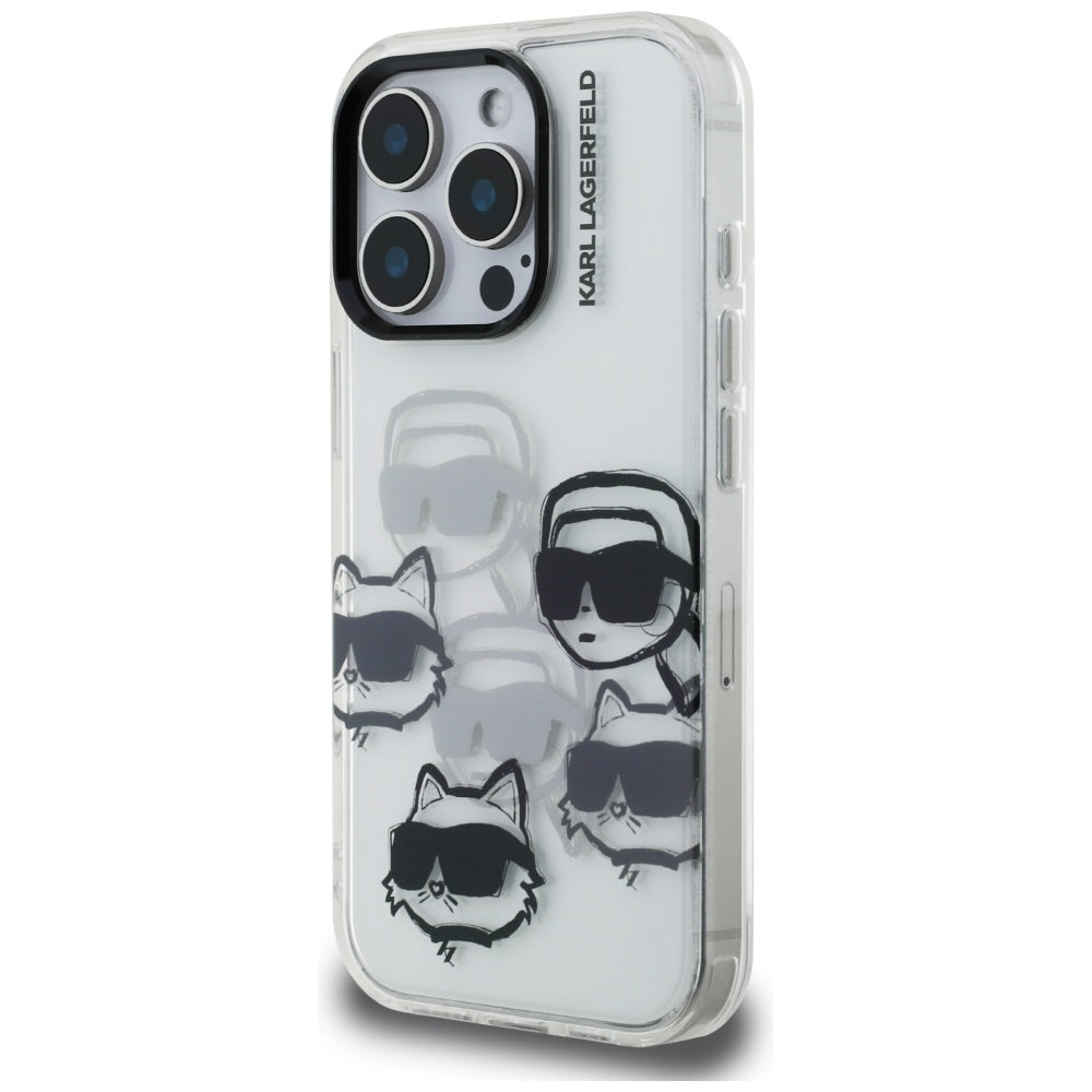 Hülle für Apple iPhone 16 Pro Max, Karl Lagerfeld, IML Luxury Multi Head Pattern, Transparent