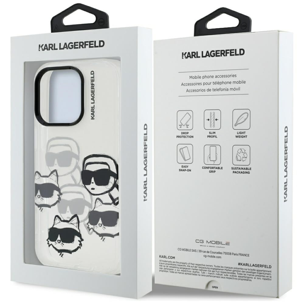 Hülle für Apple iPhone 16 Pro Max, Karl Lagerfeld, IML Luxury Multi Head Pattern, Transparent