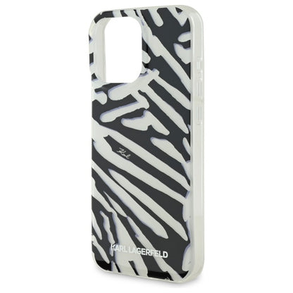 Hülle für Apple iPhone 16 Pro Max, Karl Lagerfeld, IML Luxury Zebra Muster mit Trageriemen, Schwarz