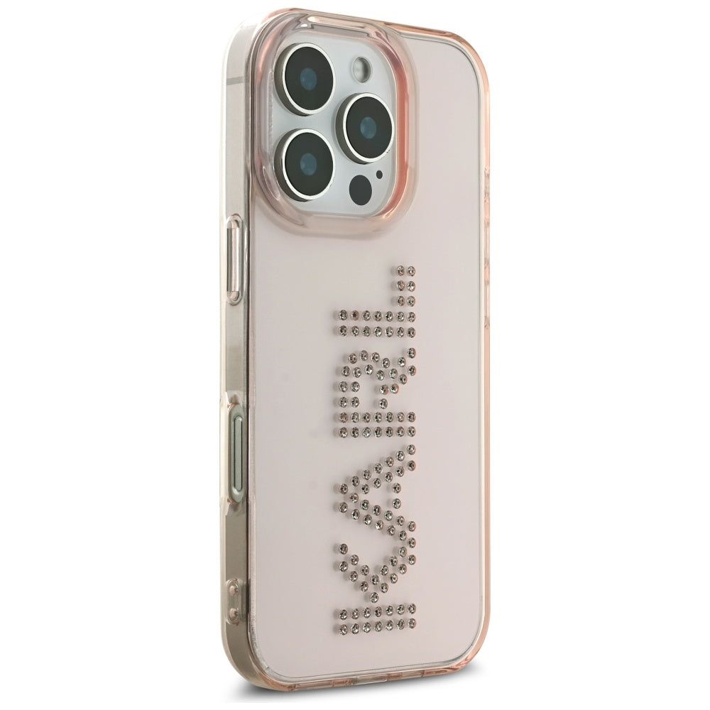 Hülle für Apple iPhone 16 Pro Max, Karl Lagerfeld, IML Rhinestones Pink Logo, Rosa