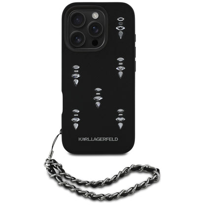 Hülle für Apple iPhone 16 Pro Max, Karl Lagerfeld, Saffiano Crystals & Charm, Schwarz