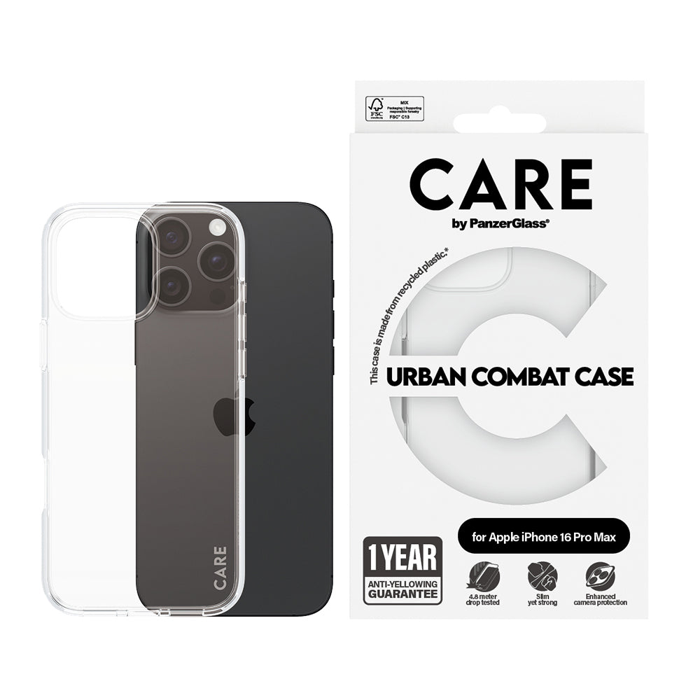 Hülle für Apple iPhone 16 Pro, PanzerGlass, Care Urban Combat, Transparent