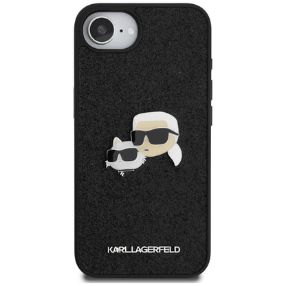 Hülle für Apple iPhone 16e, Karl Lagerfeld, Glitter Fixed Karl & Choupette's Heads, Blau