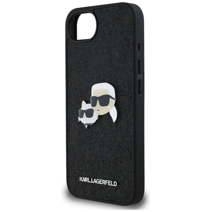 Hülle für Apple iPhone 16e, Karl Lagerfeld, Glitter Fixed Karl & Choupette's Heads, Blau