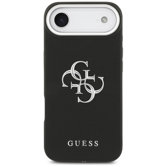 Hülle für Apple iPhone 17 Air, Guess, 4G Grained Big and Classic Logo, Schwarz Silbern