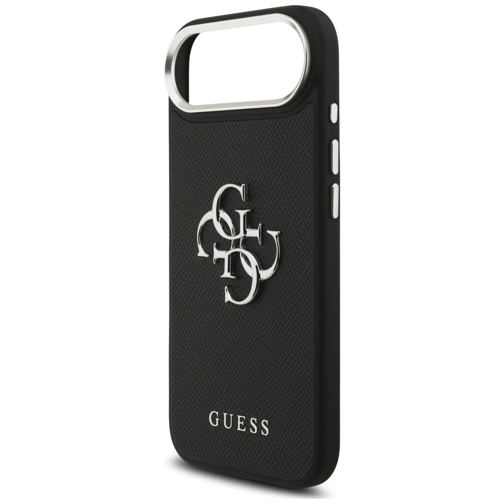 Hülle für Apple iPhone 17 Air, Guess, 4G Grained Big and Classic Logo, Schwarz Silbern