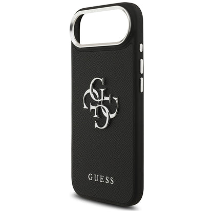 Hülle für Apple iPhone 17 Air, Guess, 4G Grained Big and Classic Logo, Schwarz Silbern