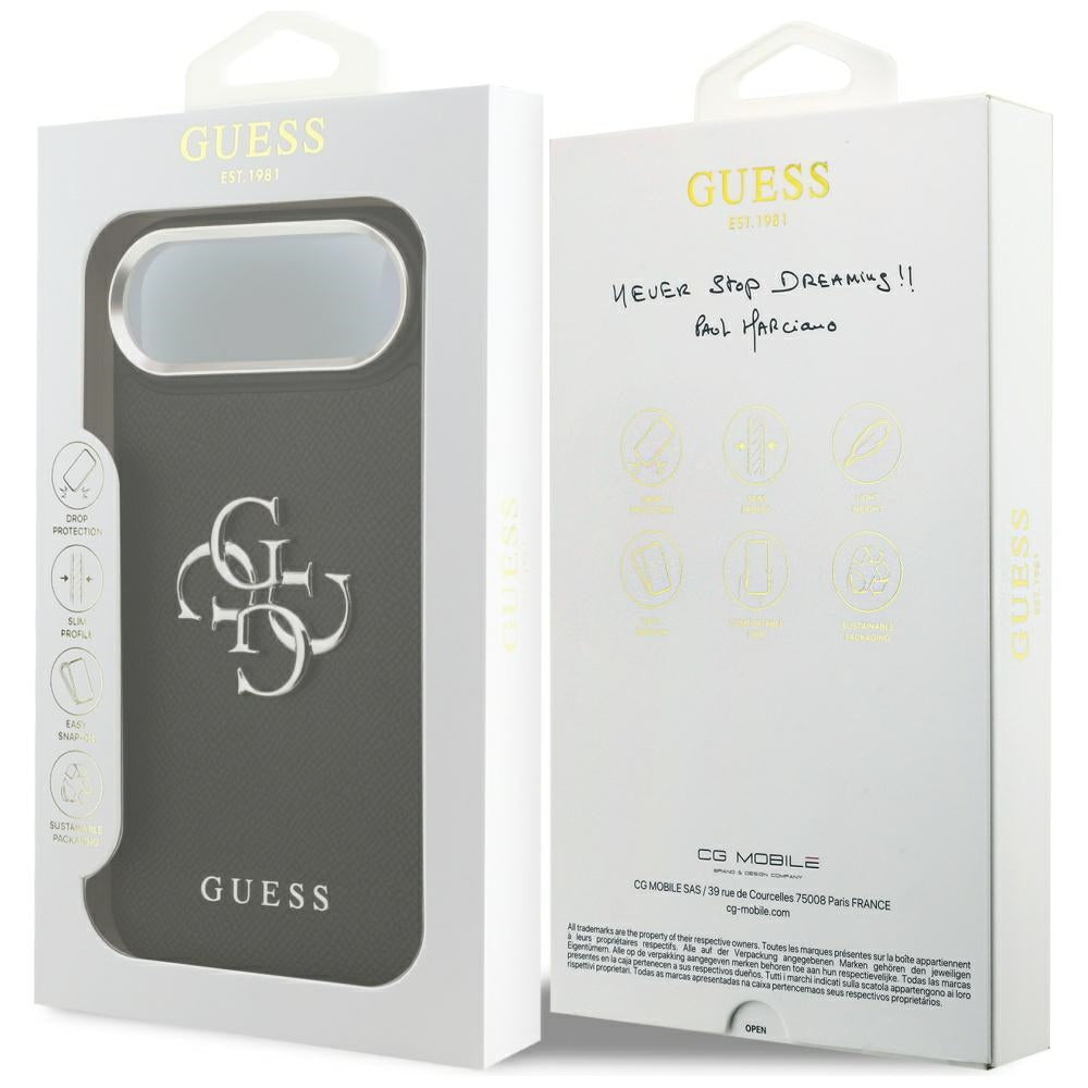 Hülle für Apple iPhone 17 Air, Guess, 4G Grained Big and Classic Logo, Schwarz Silbern