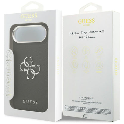 Hülle für Apple iPhone 17 Air, Guess, 4G Grained Big and Classic Logo, Schwarz Silbern