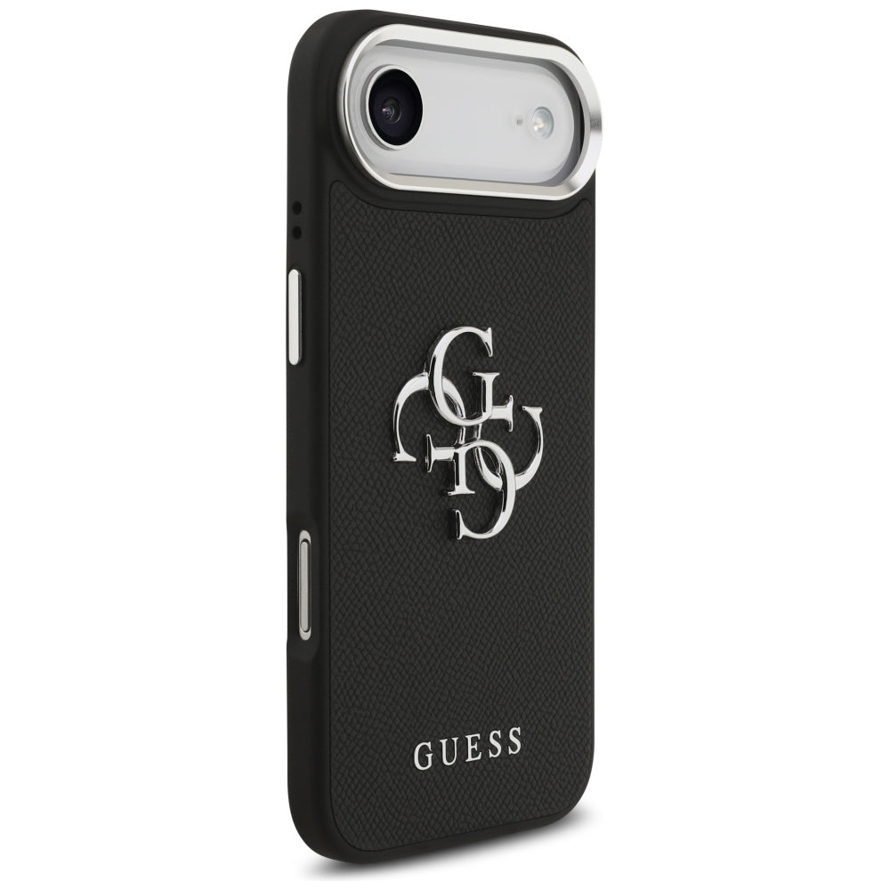 Hülle für Apple iPhone 17 Air, Guess, 4G Grained Big and Classic Logo, Schwarz Silbern