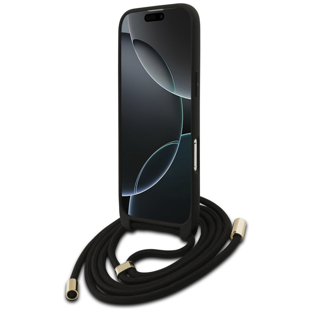 Hülle für Apple iPhone 17 Air, Guess, Crossbody Cord 4G Big Log, Schwarz