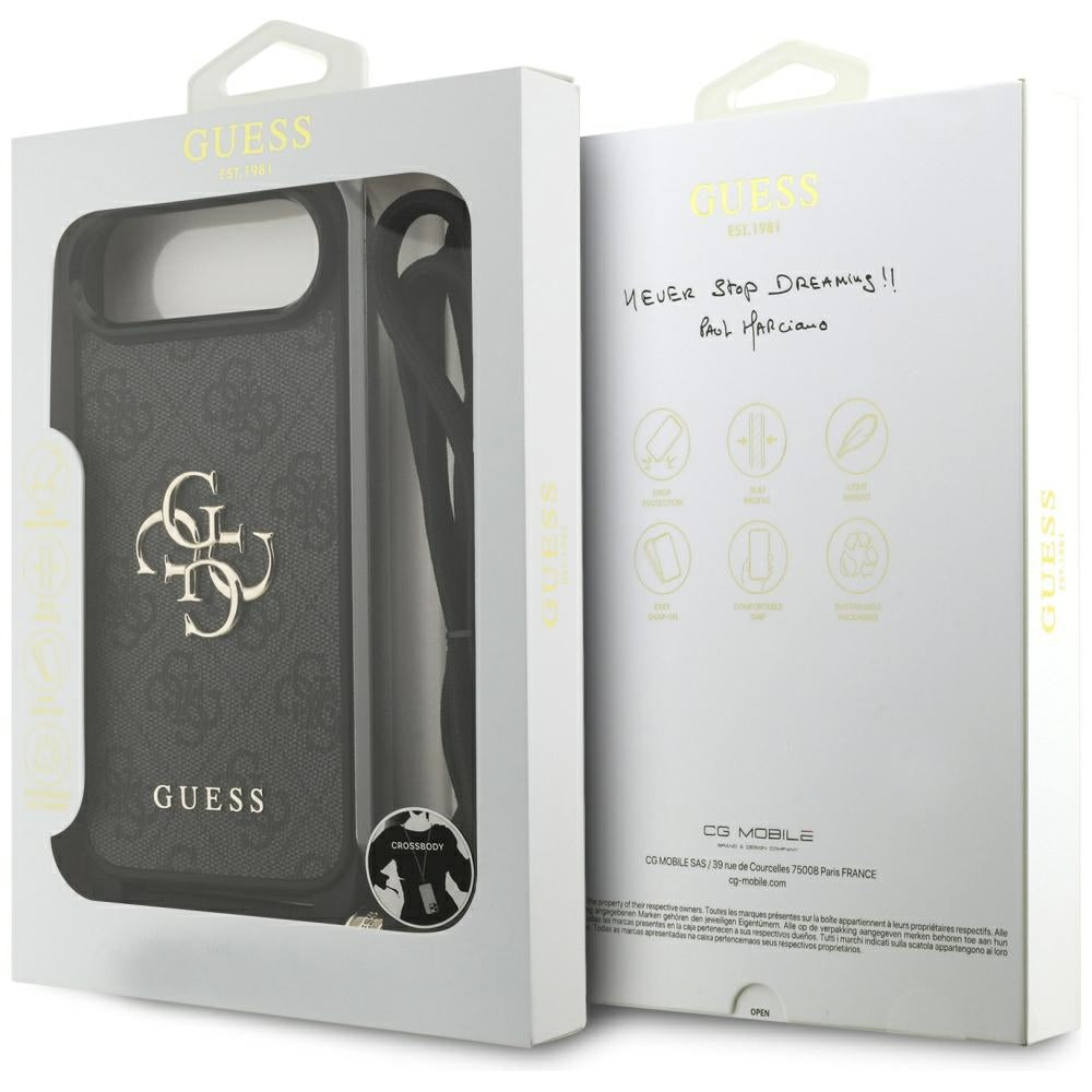 Hülle für Apple iPhone 17 Air, Guess, Crossbody Cord 4G Big Log, Schwarz