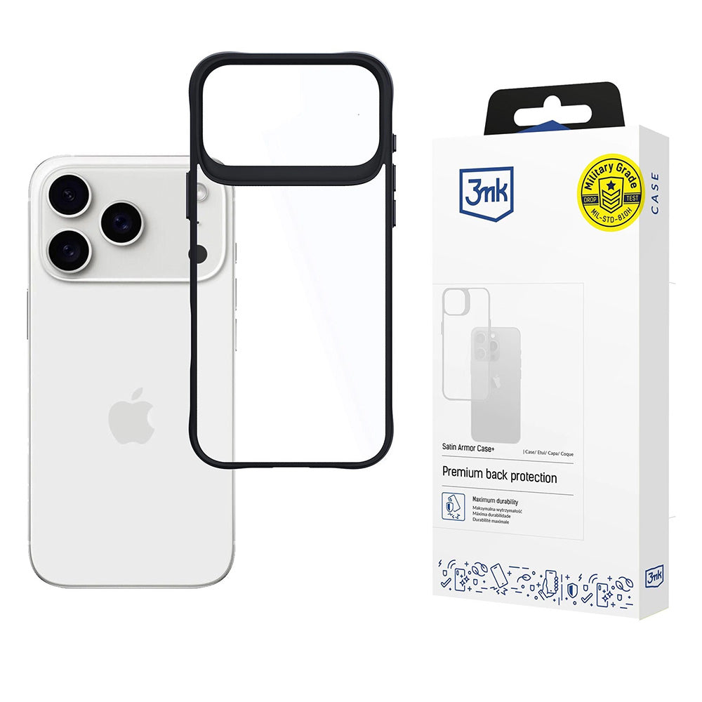 Hülle für Apple iPhone 17 Pro, 3MK, Satin Armor Case+, Schwarz