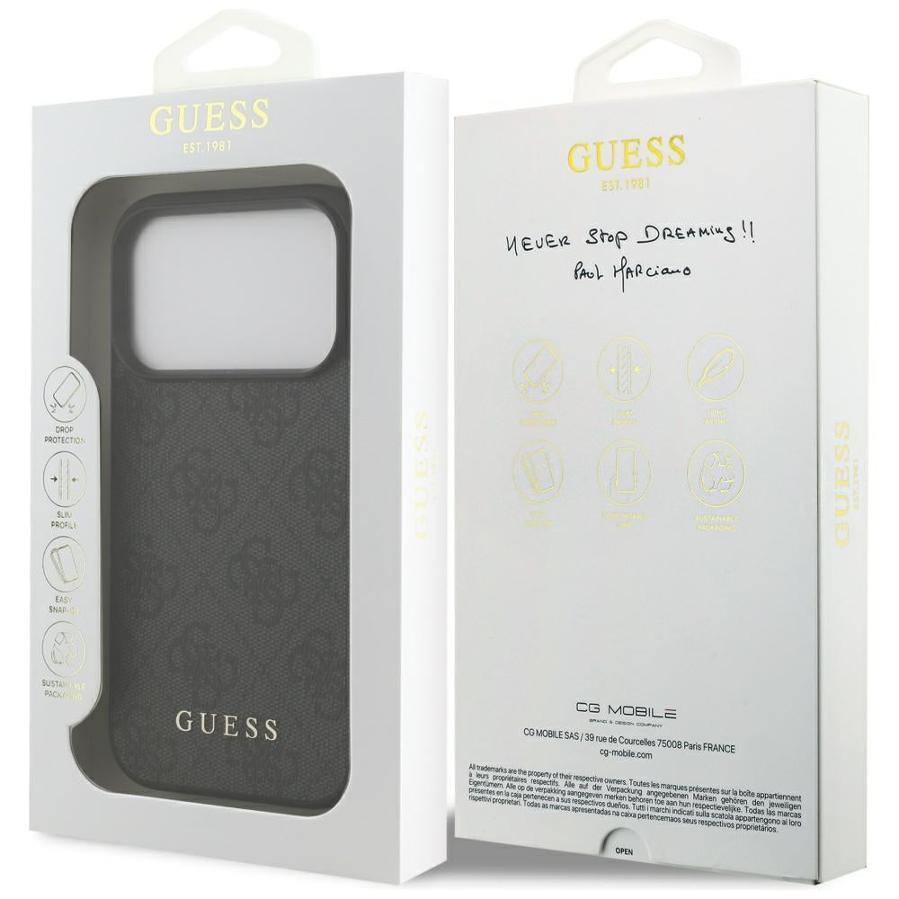 Hülle für Apple iPhone 17 Pro, Guess, 4G Classic, Schwarz