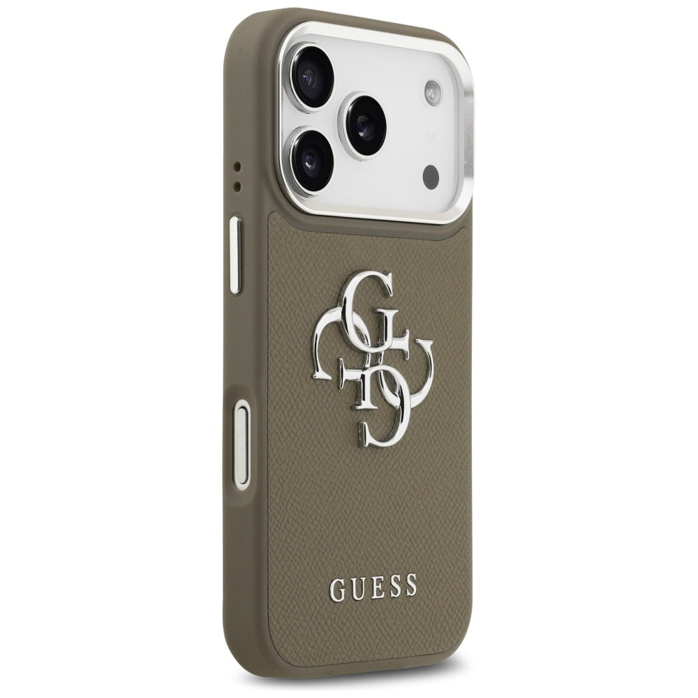 Case for Apple iPhone 17 Pro, Guess, 4G Grained Big And Classic Logo, Silver Brown