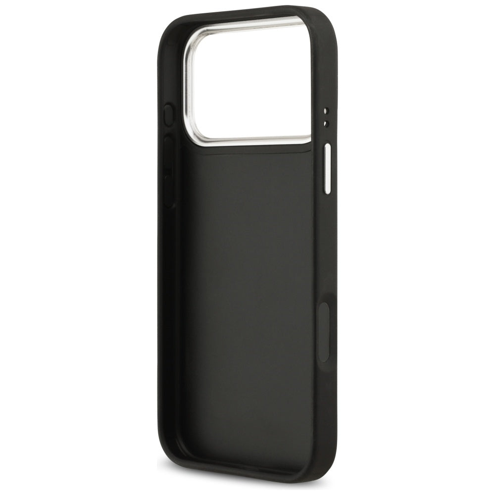 Hülle für Apple iPhone 17 Pro, Guess, 4G Grained Big and Classic Logo, Schwarz Silbern