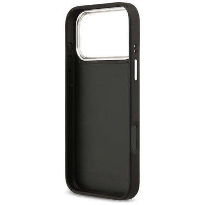 Hülle für Apple iPhone 17 Pro, Guess, 4G Grained Big and Classic Logo, Schwarz Silbern