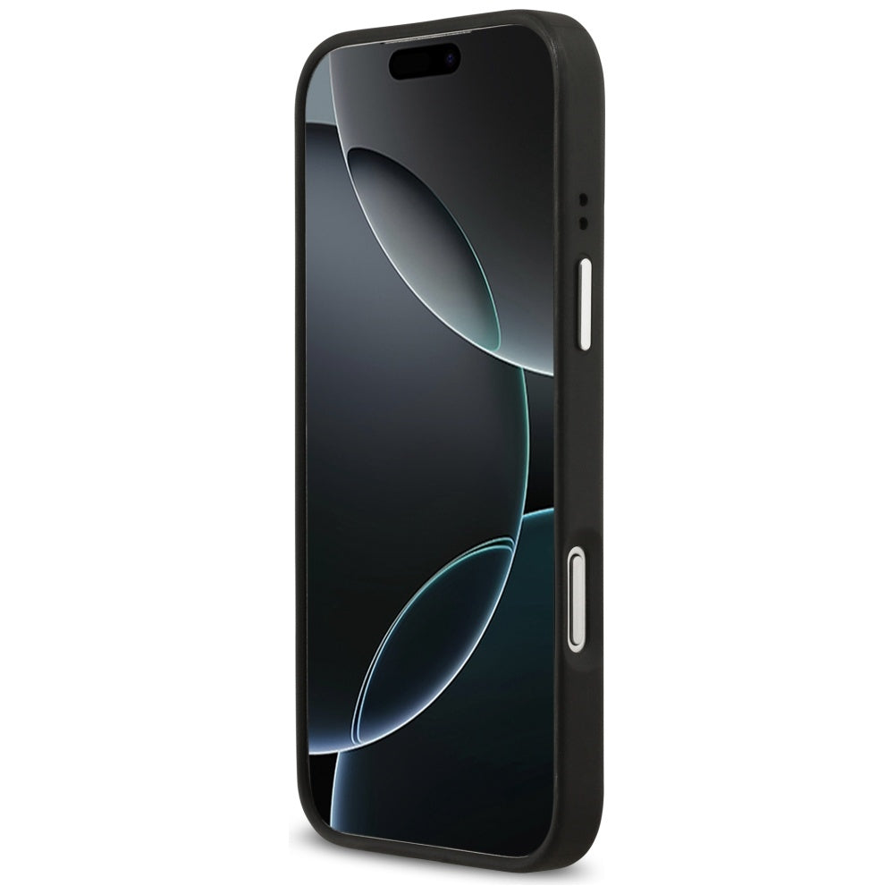 Hülle für Apple iPhone 17 Pro, Guess, 4G Grained Big and Classic Logo, Schwarz Silbern