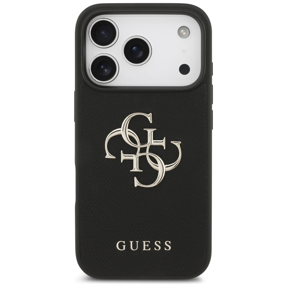 Hülle für Apple iPhone 17 Pro, Guess, 4G Grained Big and Classic Logo, Schwarz