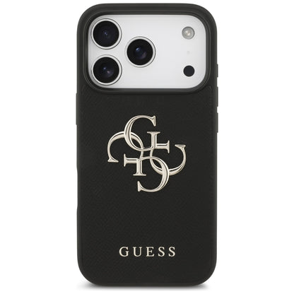 Hülle für Apple iPhone 17 Pro, Guess, 4G Grained Big and Classic Logo, Schwarz