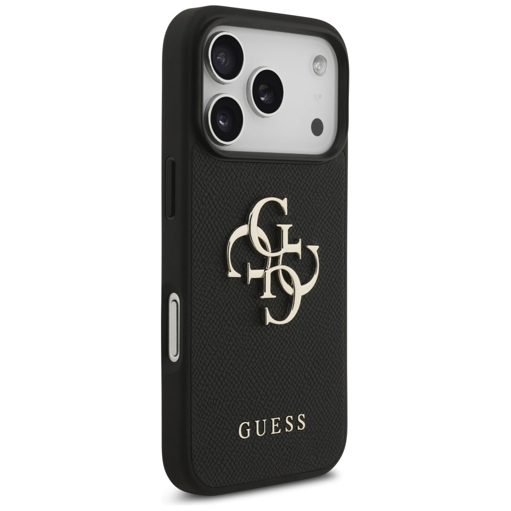 Hülle für Apple iPhone 17 Pro, Guess, 4G Grained Big and Classic Logo, Schwarz