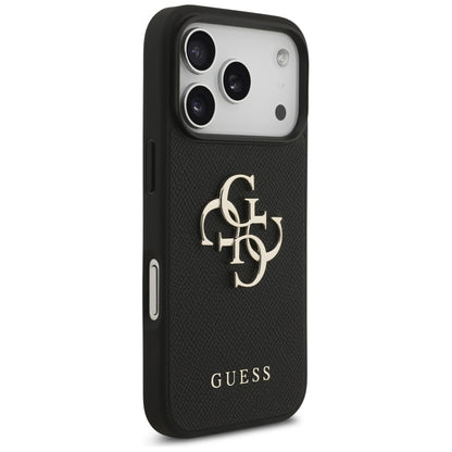 Hülle für Apple iPhone 17 Pro, Guess, 4G Grained Big and Classic Logo, Schwarz