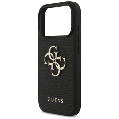 Hülle für Apple iPhone 17 Pro, Guess, 4G Grained Big and Classic Logo, Schwarz