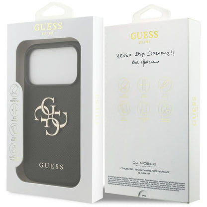 Hülle für Apple iPhone 17 Pro, Guess, 4G Grained Big and Classic Logo, Schwarz