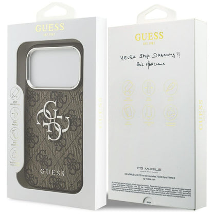 Hülle für Apple iPhone 17 Pro, Guess, Big 4G Logo Classic, Braun Silbern