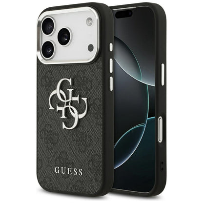 Hülle für Apple iPhone 17 Pro, Guess, Big 4G Logo Classic, Schwarz Silbern