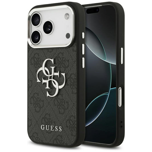 Hülle für Apple iPhone 17 Pro, Guess, Big 4G Logo Classic, Schwarz Silbern