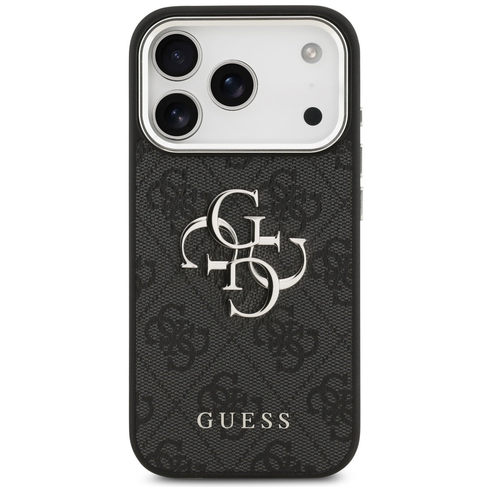Hülle für Apple iPhone 17 Pro, Guess, Big 4G Logo Classic, Schwarz Silbern