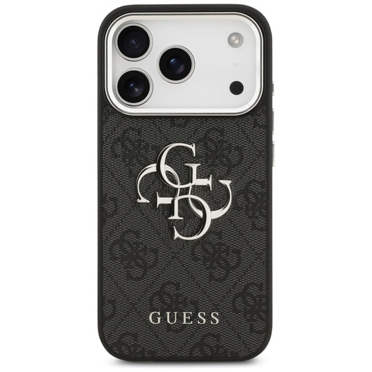 Hülle für Apple iPhone 17 Pro, Guess, Big 4G Logo Classic, Schwarz Silbern
