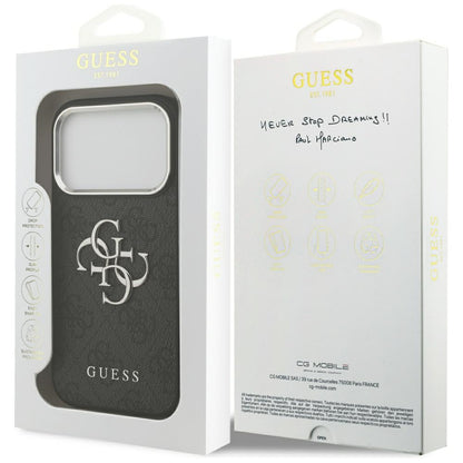 Hülle für Apple iPhone 17 Pro, Guess, Big 4G Logo Classic, Schwarz Silbern
