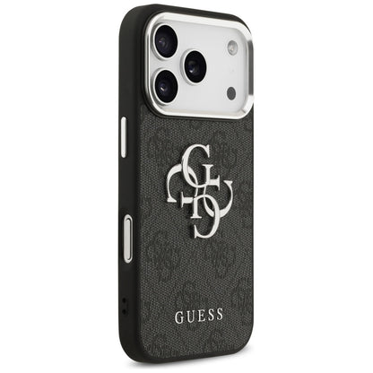 Hülle für Apple iPhone 17 Pro, Guess, Big 4G Logo Classic, Schwarz Silbern