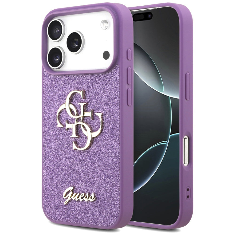 Hülle für Apple iPhone 17 Pro, Guess, Fixed Glitter Big 4G, Lila