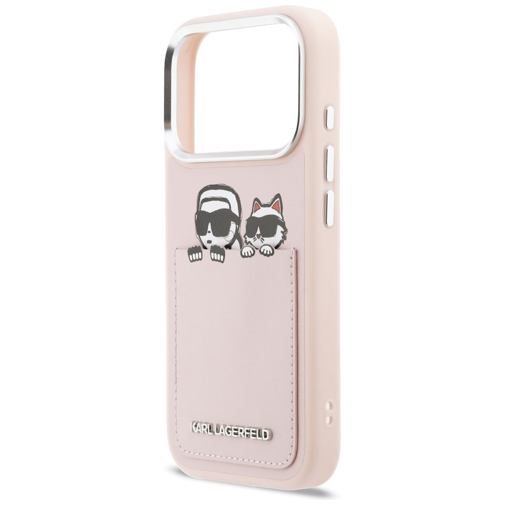 Hülle für Apple iPhone 17 Pro, Karl Lagerfeld, Karl & Choupette Print mit Tasche, Rosa