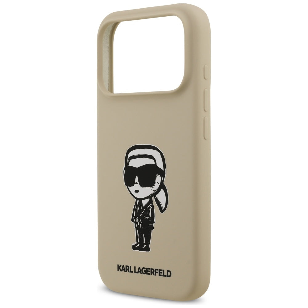 Hülle für Apple iPhone 17 Pro, Karl Lagerfeld, Sketch und Logo Karl, Braun